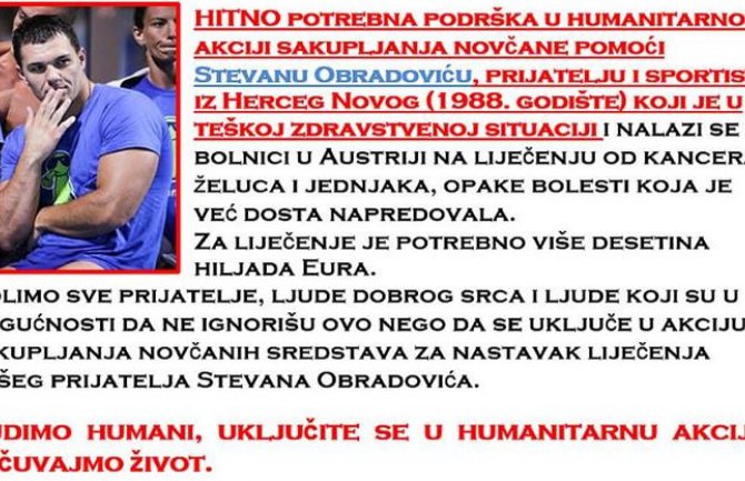 Akcija za pomoć Stevanu Obradoviću: Uključili se i hercegnovski sportisti