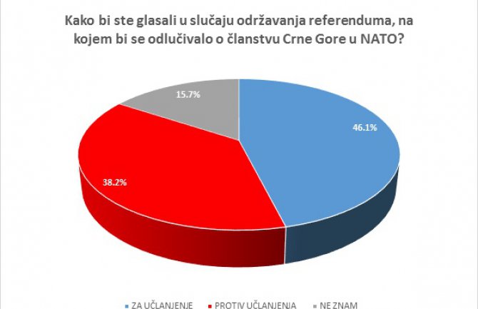 Članstvo Crne Gore u NATO podržava 46,6 % građana, protiv je 38,8%