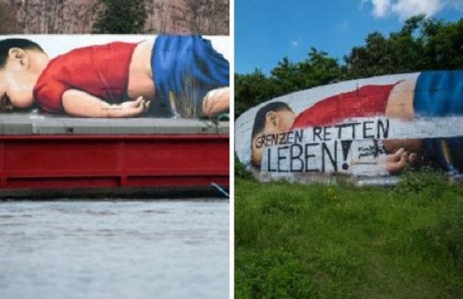 Vandali uništili mural posvećen utopljenom sirijskom dječaku