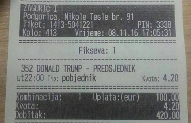 Pobjeda Trampa: Neki su se obradovali, a Podgoričanin je slavio sa 420 eura