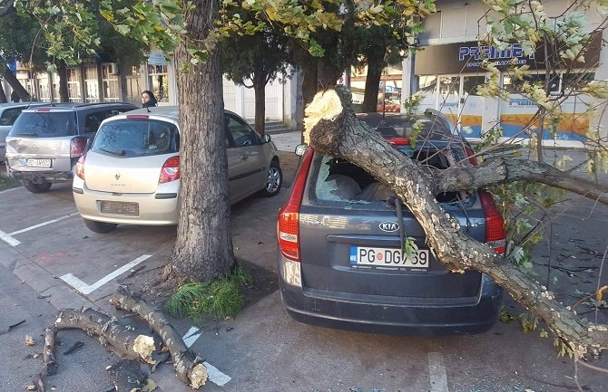 Podgorica: Olujni vjetar obara saobraćajne znakove i drveće