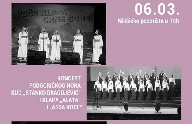 Koncert podgoričkog hora KUD ''Stanko Dragojević'' i klapa ''Alata'' i ''Asa Voce'' u Nikšiću