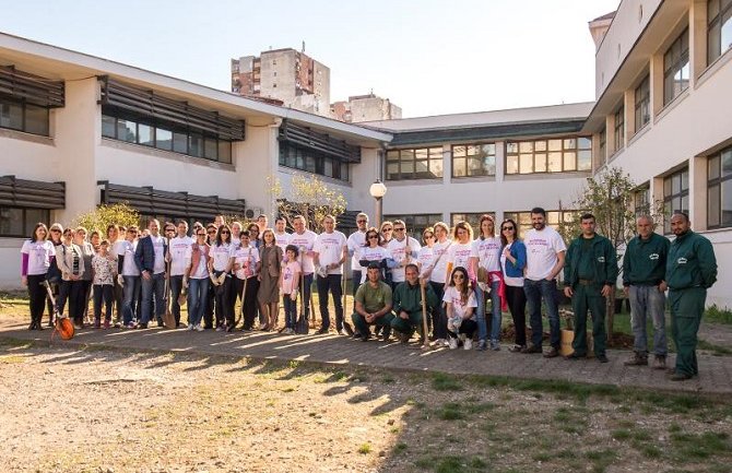 Zaposleni Telekoma sadili drveće u dvorištu škole Štampar Makarije