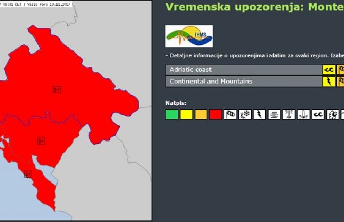 Na snazi crveni meteoalarm: Oblačno sa pljuskovima i grmljavinom, na sjeveru snijeg