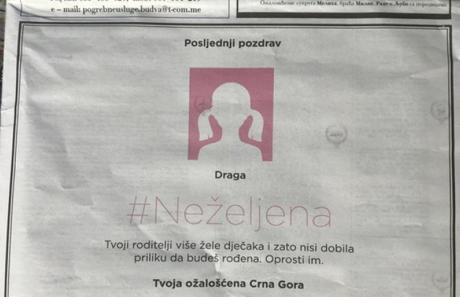 #Neželjena: Zaustavimo selektivne abortuse u Crnoj Gori