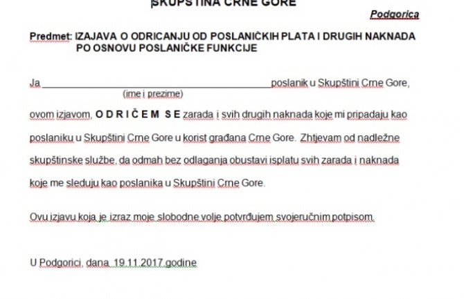 Demokrate DPS-u: Da li prihvatate da se svi zajedno odreknemo svih poslaničkih plata?