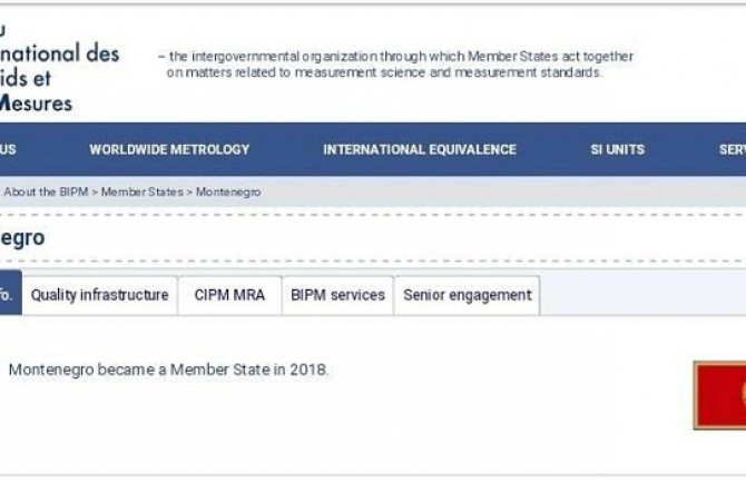 Objavljeno članstvo Crne Gore u Međunarodnom birou za tegove i mjere