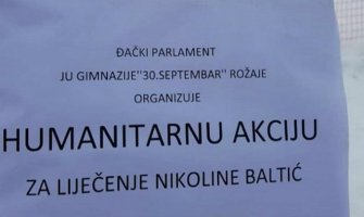 Rožajski gimnazijalci za liječenje Nikoline Baltić prikupili 1.000 eura