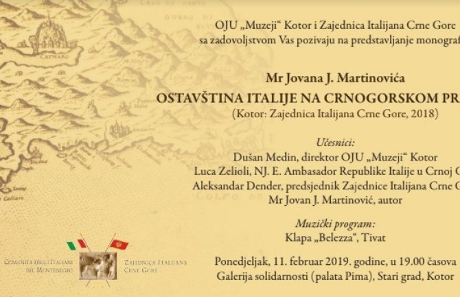 Monografija „Ostavština Italije na Crnogorskom primorju“ u Galeriji solidarnosti