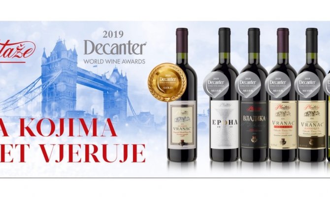 Za vina Plantaža na Decanteru - 7 medalja, a za Vranac rezerva ZLATO
