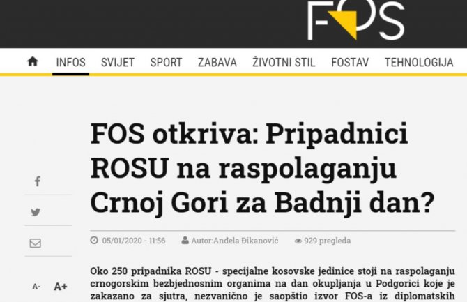 Portal FOS Media uputio izvinjenje povodom neistinite informacije