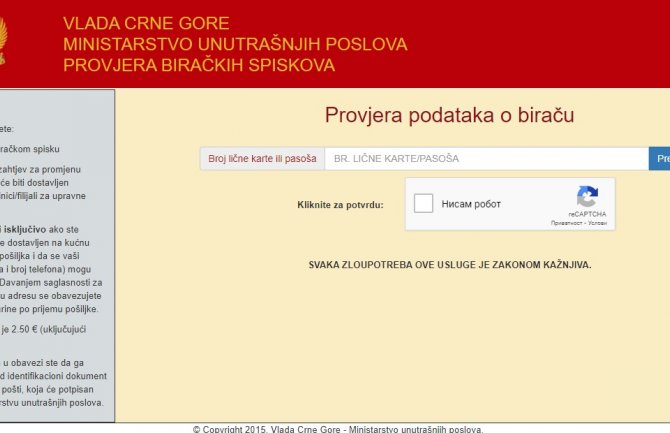 Uvid u birački spisak preko sajta ili lično na šalterima filijala u Mojkovcu, Petnjici i na Cetinju