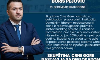 Pejović: Skupština Crne Gore nastavlja sa deblokadom pravosudnih institucija