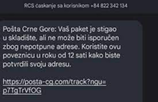 Upozorenje Uprave policije: Internet prevara preko lažnih poruka od Pošte Crne Gore